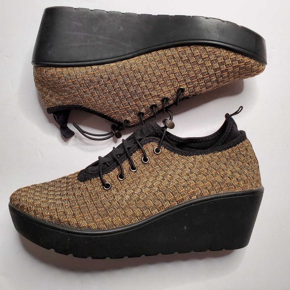 Steven by Steve Madden gold woven wedge sneaker